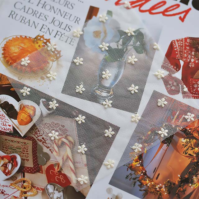 小花のチュールレースはぎれ